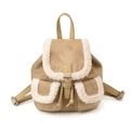 Zaino in pelle scamosciata kaki con bordo in agnello e tasche a patta frontali - Cachi