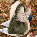 Dunkelgrüne Sherpa-Einkaufstasche mit weißem Blumenmuster für Herbst und Winter - Grün