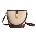 Borsa a secchiello in tela beige con finiture in pelle marrone e fibbia in metallo dorato - Marrone
