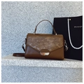 Brown textured leather crossbody handbag for women with silver buckle and top handle - Brown