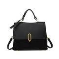 Black vintage patchwork satchel with matte suede finish and gold metal U-buckle - Black