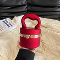 Red matte cylindrical clutch evening bag with gold clasp and chain strap - Cylindrical Shape / Red