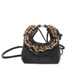 Mini black crossbody bag with plaid ruffled handle and sleek leather finish - Black