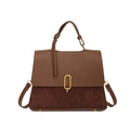 Retro brown dual-texture square shoulder bag with gold oval buckle and top handle - Brown
