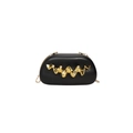 Minimalist black evening bag with gold wave metallic ornament and chain strap - Black