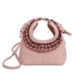 Pink mini handbag with plaid ruffle handle and adjustable shoulder strap for women - Pink