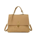 Retro khaki crossbody bag featuring textured contrast leather and gold oval buckle - Khaki