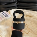 Chic matte black circular handbag with gold metal clasp and chain strap for evening events - Cylindrical Shape / Black
