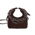 Mini dark brown crossbody bag with retro plaid ruffle trim and sleek leather finish - Brown