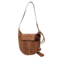 Borsa a tracolla marrone vintage opaca con cuciture a contrasto e ciondolo nappa - Marrone