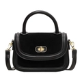 Minimalist black leather and suede crossbody handbag with gold twist lock and shoulder strap - Black