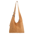 Caramel suede shoulder bag with adjustable strap and vintage minimalist design - Brown