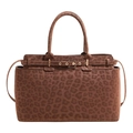 Borsa capiente leopardata in finta pelle scamosciata marrone con fibbia in metallo oro - Stampa leopardata