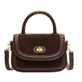 Vintage dark brown matte satchel with golden oval twist lock and a thick top handle - Brown