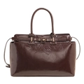 Borsa tote in pelle verniciata marrone scuro con fibbia dorata e ampia capacità interna - Marrone