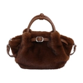 Sac à main en fausse fourrure marron avec poignées en cuir et boucle argentée tendance - Marron