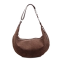 Dunkelbraune Hobo-Tasche in Wildlederoptik mit Riemen aus Leder und Metallkette - Braun