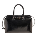 Borsa tote nera lucida con cintura decorativa e fibbia dorata per moda femminile - Nero