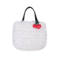 Borsa a mano bianca in peluche con motivo a rose e ciondolo a ciliegia rossa - Bianco Sporco