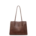 Sac cabas vintage en cuir PU marron foncé avec texture souple et fines bandoulières - Marron