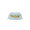 Light blue evening bag with gold wave metallic accent and chain strap accessory - Light Blue