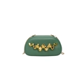 Dark green capsule bag with gold wavy metal decoration and slender chain strap - Green