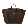 Grote donkerbruine shopper met matte textuur, zwarte leren handvatten en metalen detail - Bruin