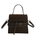 Retro dark brown suede crossbody square bag with gold buckle and top handle detail - Green