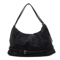 Borsa hobo vintage in pelle scamosciata nera con cuciture a contrasto e fibbia argento - Nero