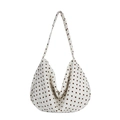 Borsa tote in tela a pois bianca e marrone, borsa a spalla minimalista grande capienza - Bianco