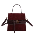 Minimalist square crossbody bag in deep burgundy faux suede with golden metal buckle - Red