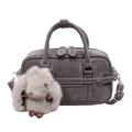 Retro grey matte underarm bowling bag with cute plush rabbit charm and white stitching - Grey Without Pendant