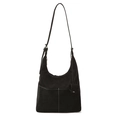 Bolso hobo negro retro con costuras en contraste y correa ajustable sobre fondo blanco - Negro