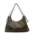 Borsa tote vintage in pelle scamosciata verde oliva con fibbia argentata e capienza - Verde