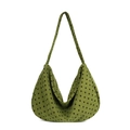 Borsa hobo in velluto a coste verde a pois marroni con tracolla larga - Verde