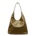 Olivgrüne Hobo-Schultertasche mit silbernen Nieten für modebewusste Damen - Grün