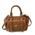 Sac messager vintage en cuir marron grainé avec fermoir doré et bandoulière réglable - Marron (Sans Pendentif)