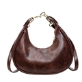Borsa a mezzaluna marrone retrò con texture in pelle screpolata e dettagli dorati - Marrone