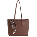 Dunkelbraune Shopper-Tasche aus strukturiertem Leder mit Seidenschal-Dekoration - Braun