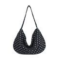Borsa a tracolla nera a pois bianchi con ampia tracolla e morbida silhouette a forma di U - Nero