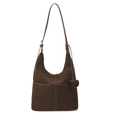 Bolso hobo de ante marrón oscuro con costuras en contraste y gran capacidad - Marrón