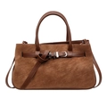 Borsa tote in pelle opaca marrone con fibbia argento e tracolla regolabile versatile - Marrone