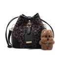 Sac seau à imprimé léopard avec cordon de serrage et charmant petit chien en peluche - Sans Pendentif / Noir