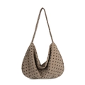 Borsa a spalla in tela a pois color cachi con tracolla larga per uno stile casual - Cachi