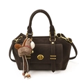 Retro dark brown crossbody messenger bag with golden buckle and horse plush charm - Coffee (With Horse Charm)