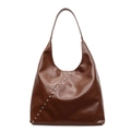 Braune Hobo-Schultertasche aus Kunstleder mit silbernen Nieten und großem Fassungsvermögen - Braun