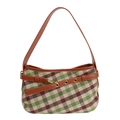 Borsa a spalla retrò a quadretti verde e marrone con manico in pelle marrone - Verde