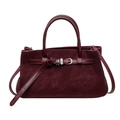 Borsa tote bordeaux opaca minimalista con cinturino decorativo e dettagli in argento - Rosso