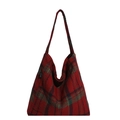 Grote wollen shopper met rood-groen ruitpatroon en vintage Schotse ruitstructuur - Rood