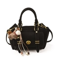 Black vintage messenger bag with golden lock and a brown plush horse charm decoration - Black (With Horse Charm)